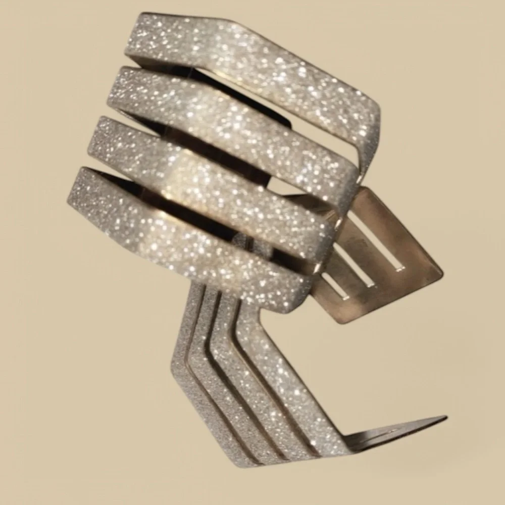 METAL CUFF BRACELETS- Set of Two in Gold and Glitter Metallic Bling